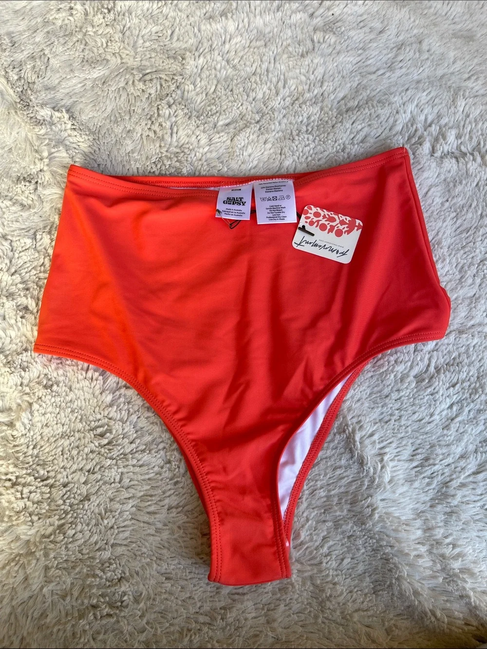 Free People Salt Gypsy High-Rise Bikini Bottom in Coral Papaya Size M